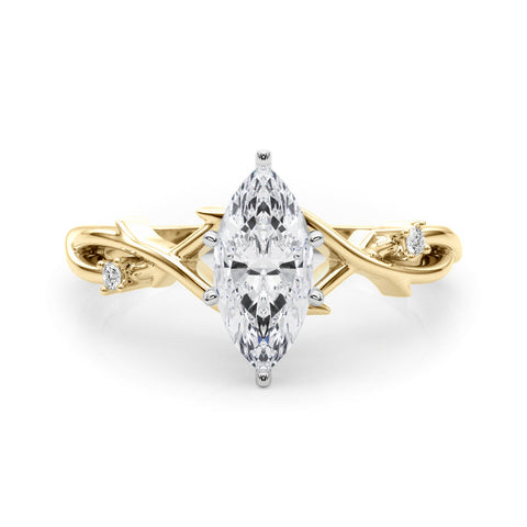 Yellow gold Marquise Solitaire Twisted Band Prong Setting Ring