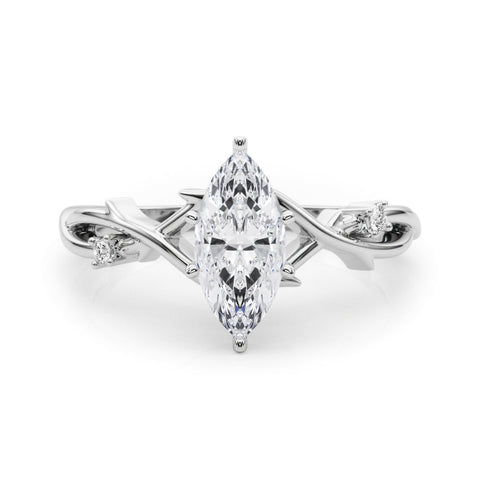 Platinum Marquise Solitaire Twisted Band Prong Setting Ring