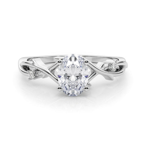 White gold Oval Solitaire Twisted Band Prong Setting Ring