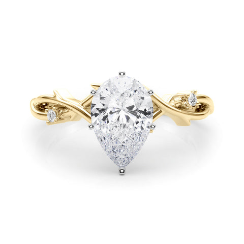 Yellow gold Pear Solitaire Twisted Band Prong Setting Ring
