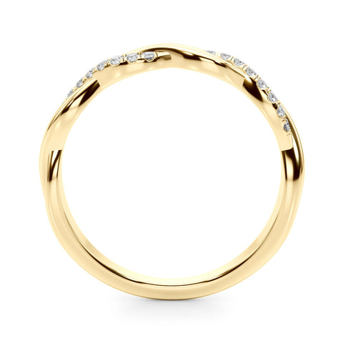 Yellow gold Twisted Pave Round Diamond Infinity Band with Shared Prong Setting