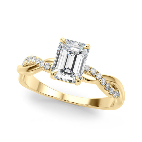 Yellow gold Cushion Cut Diamond Twist Band Solitaire with Prong Setting