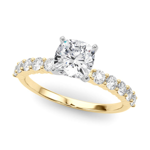 Yellow gold Pear Diamond Pavé Band Solitaire with Four-Prong Setting