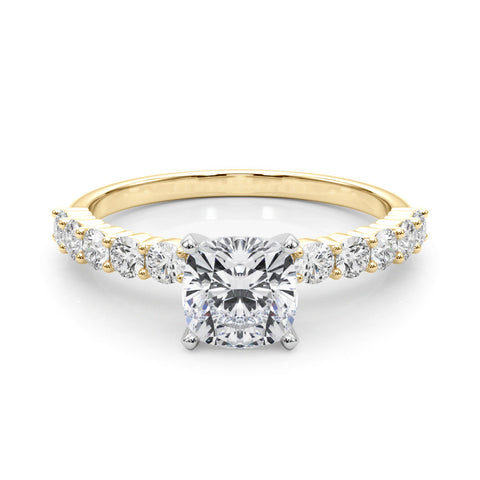 Yellow gold Heart Diamond Pavé Band Solitaire with Four-Prong Setting