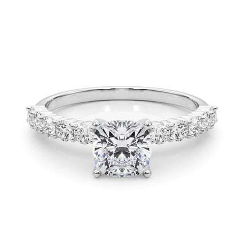 White gold Princess Diamond Pavé Band Solitaire with Four-Prong Setting