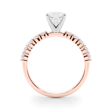 Rose gold Radiant Diamond Pavé Band Solitaire with Four-Prong Setting