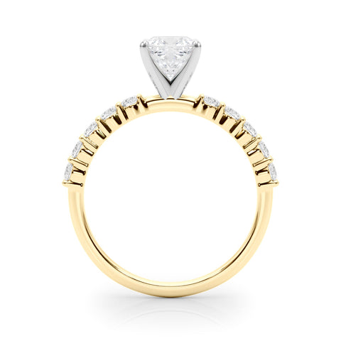 Yellow gold Heart Diamond Pavé Band Solitaire with Four-Prong Setting