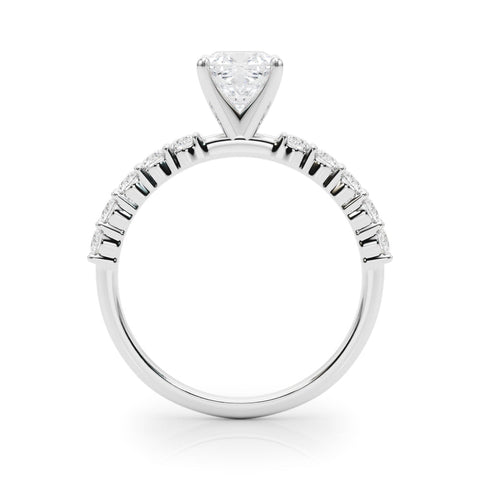 White gold Radiant Diamond Pavé Band Solitaire with Four-Prong Setting