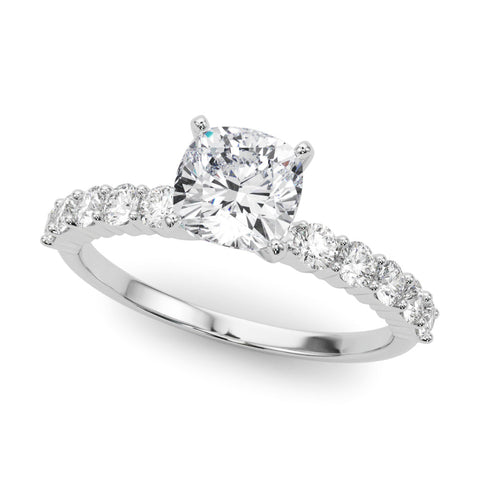 White gold Marquise Diamond Pavé Band Solitaire with Four-Prong Setting