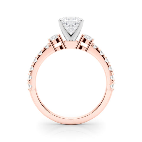 Rose gold Cushion Cut Three-Stone Diamond Pavé Band with Prong Setting