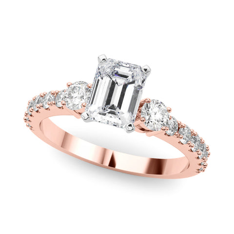 Rose gold Radiant Cut Three-Stone Diamond Pavé Band with Prong Setting