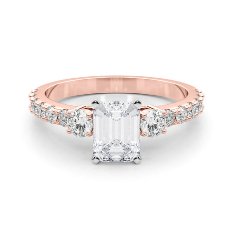 Rose gold Emerald Cut Three-Stone Diamond Pavé Band with Prong Setting
