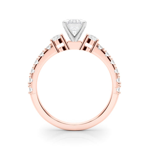 Rose gold Radiant Cut Three-Stone Diamond Pavé Band with Prong Setting