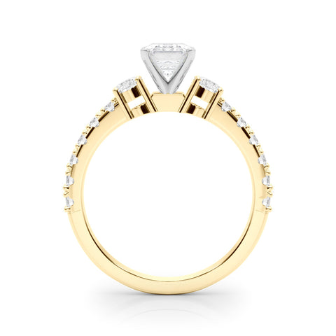 Yellow gold Emerald Cut Three-Stone Diamond Pavé Band with Prong Setting