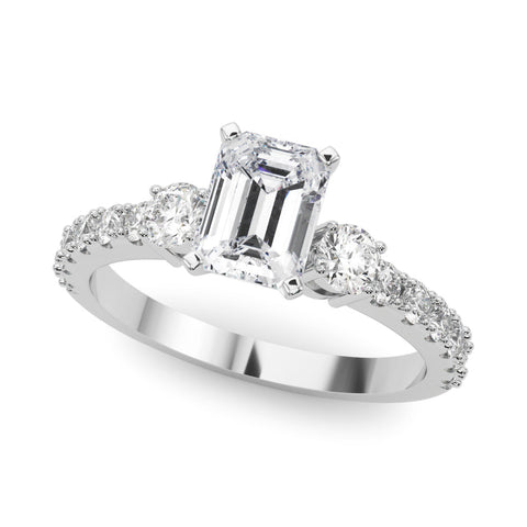 White gold Emerald Cut Three-Stone Diamond Pavé Band with Prong Setting