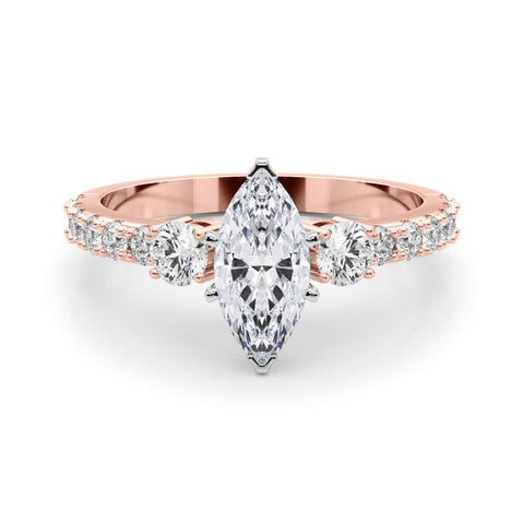 Rose gold Marquise Cut Three-Stone Diamond Pavé Band with Prong Setting