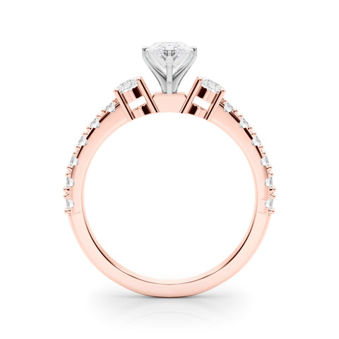 Rose gold Marquise Cut Three-Stone Diamond Pavé Band with Prong Setting