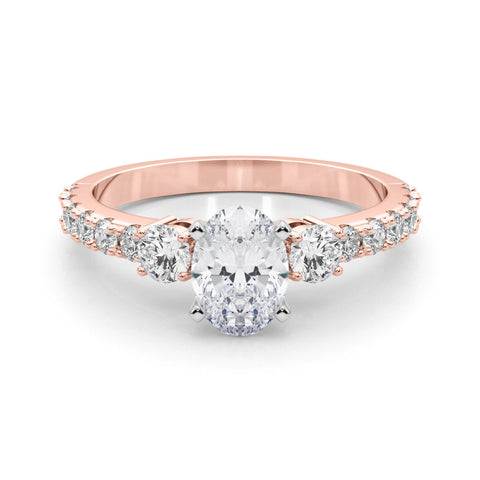 Rose gold Oval Cut Three-Stone Diamond Pavé Band with Prong Setting