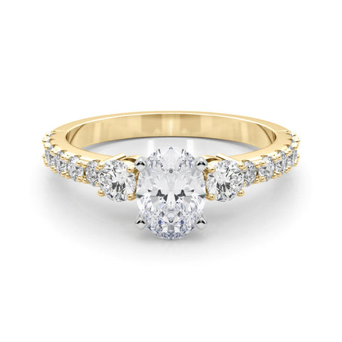 Yellow gold Oval Cut Three-Stone Diamond Pavé Band with Prong Setting