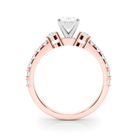 Rose gold Oval Cut Three-Stone Diamond Pavé Band with Prong Setting