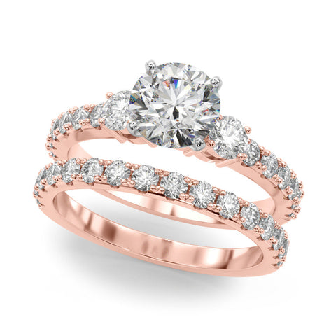 Rose gold Round Cut Three-Stone Diamond Pavé Band with Prong Setting