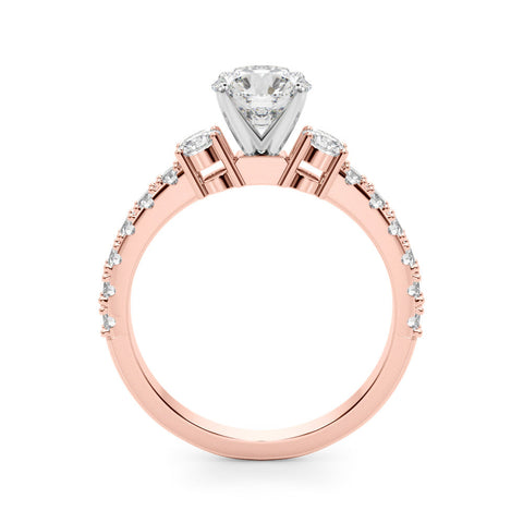 Rose gold Round Cut Three-Stone Diamond Pavé Band with Prong Setting
