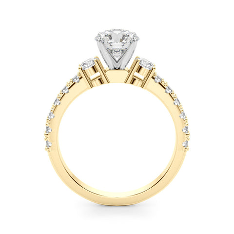 Yellow gold Round Cut Three-Stone Diamond Pavé Band with Prong Setting