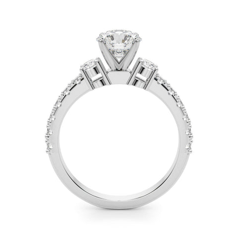 Platinum Round Cut Three-Stone Diamond Pavé Band with Prong Setting