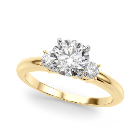 Yellow gold Three-Stone Heart Cut Diamond Solitaire with Prong Setting and Classic Band