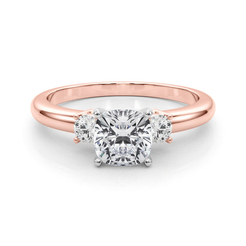 Rose gold Three-Stone Cushion Cut Diamond Solitaire with Prong Setting and Classic Band