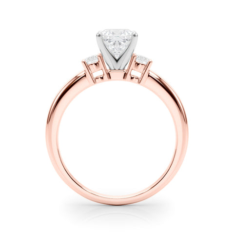 Rose gold Three-Stone Cushion Cut Diamond Solitaire with Prong Setting and Classic Band