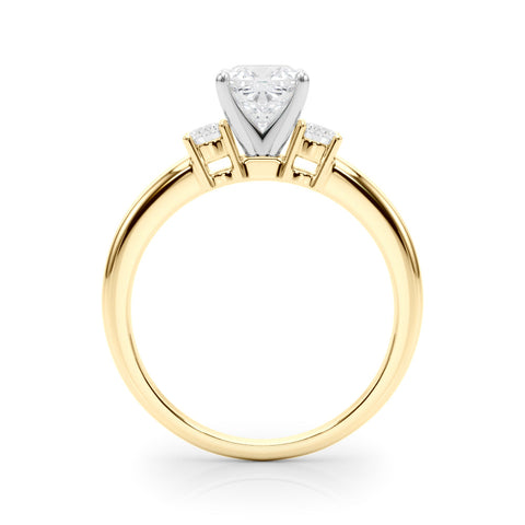 Yellow gold Three-Stone Cushion Cut Diamond Solitaire with Prong Setting and Classic Band
