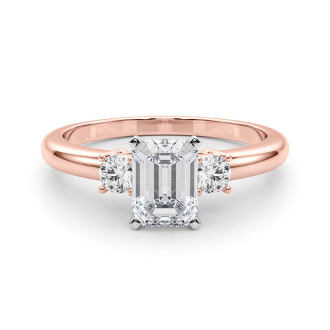 Rose gold Three-Stone Emerald Cut Diamond Solitaire with Prong Setting and Classic Band