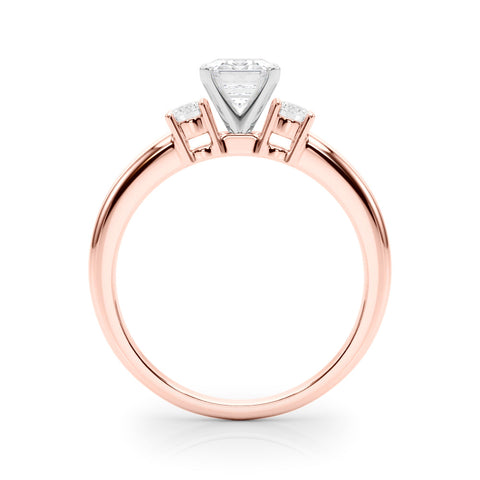 Rose gold Three-Stone Emerald Cut Diamond Solitaire with Prong Setting and Classic Band