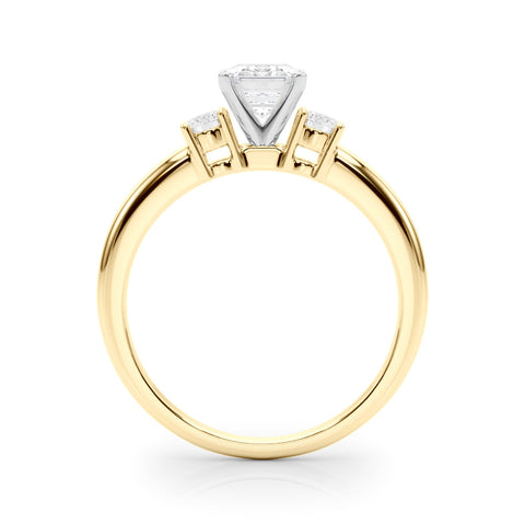 Yellow gold Three-Stone Emerald Cut Diamond Solitaire with Prong Setting and Classic Band