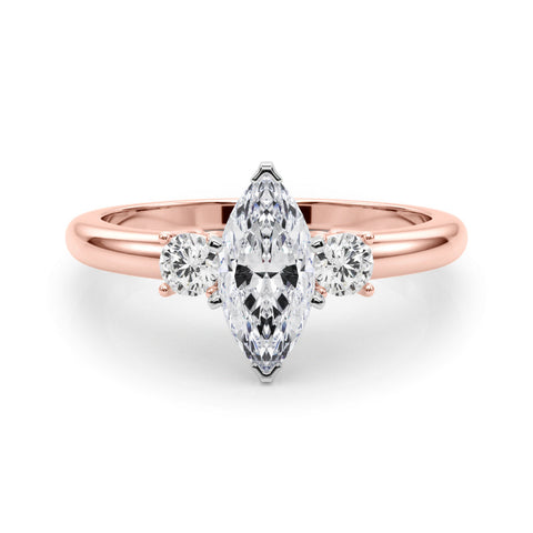 Rose gold Three-Stone Marquise Cut Diamond Solitaire with Prong Setting and Classic Band