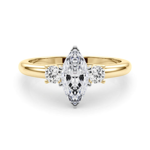 Yellow gold Three-Stone Marquise Cut Diamond Solitaire with Prong Setting and Classic Band