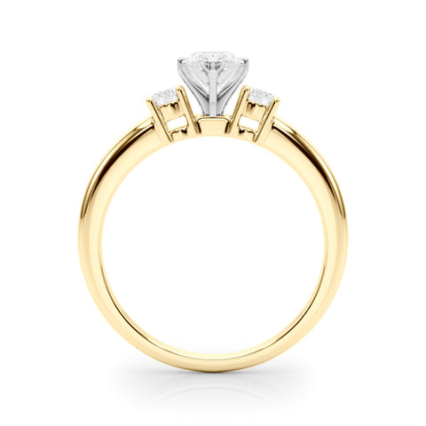 Yellow gold Three-Stone Marquise Cut Diamond Solitaire with Prong Setting and Classic Band