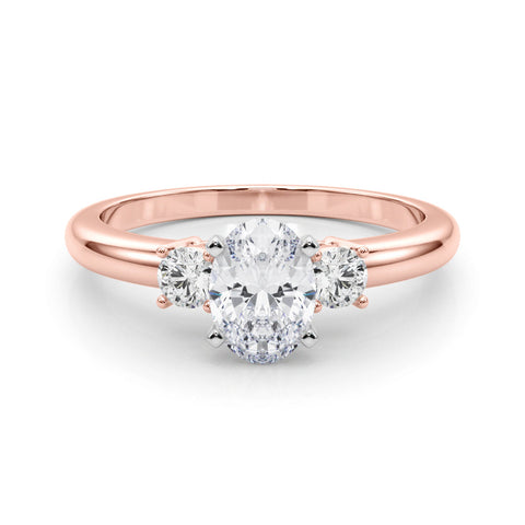Rose gold Three-Stone Oval Cut Diamond Solitaire with Prong Setting and Classic Band