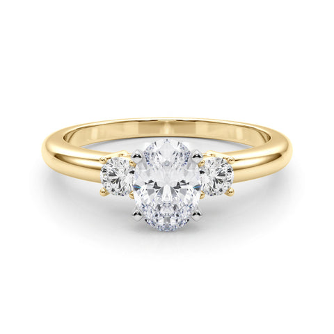 Yellow gold Three-Stone Oval Cut Diamond Solitaire with Prong Setting and Classic Band