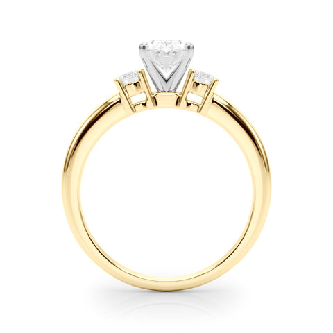 Yellow gold Three-Stone Oval Cut Diamond Solitaire with Prong Setting and Classic Band