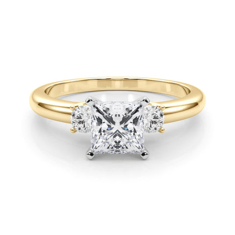 Yellow gold Three-Stone Princess Cut Diamond Solitaire with Prong Setting and Classic Band