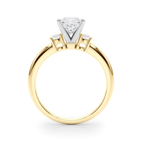 Yellow gold Three-Stone Princess Cut Diamond Solitaire with Prong Setting and Classic Band