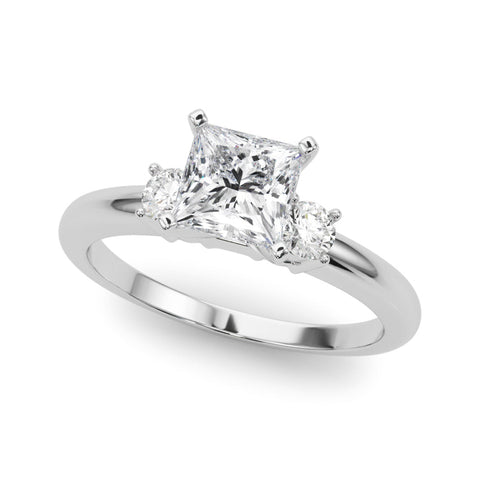 Platinum Three-Stone Princess Cut Diamond Solitaire with Prong Setting and Classic Band