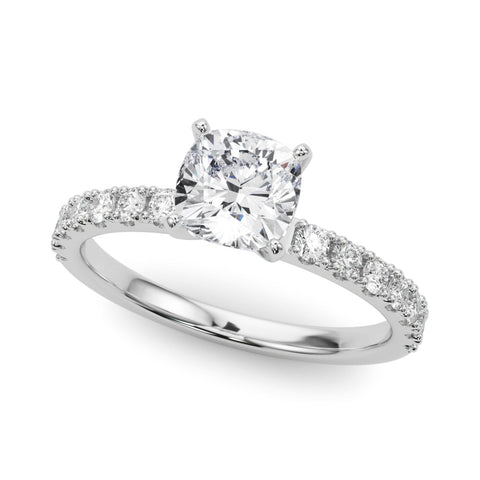 Silver Cushion Solitaire Pavé Band with Four-Prong Setting