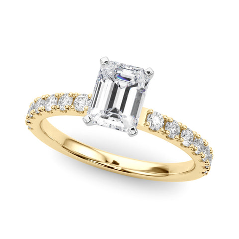 Yellow gold Radiant Solitaire Pavé Band with Four-Prong Setting