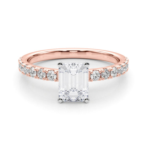 Rose gold Radiant Solitaire Pavé Band with Four-Prong Setting