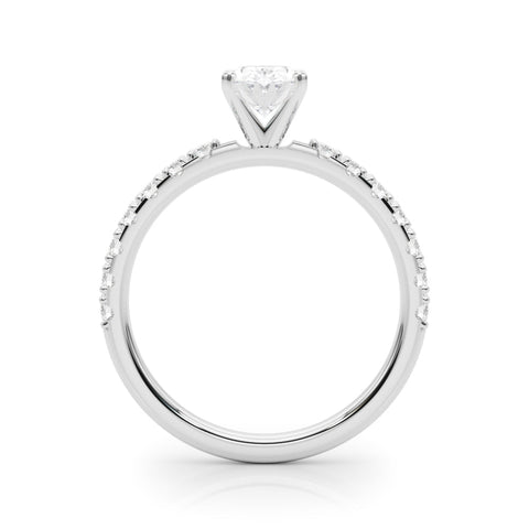 Silver Oval Solitaire Pavé Band with Four-Prong Setting