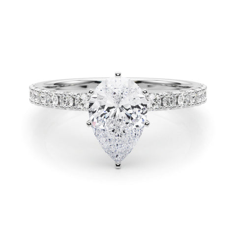 Silver Pear Solitaire Pavé Band with Four-Prong Setting