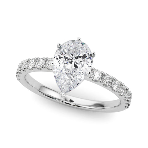 Silver Pear Solitaire Pavé Band with Four-Prong Setting